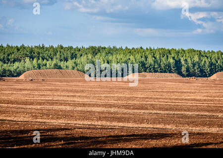 Bog e il campo in base al quale la produzione è effettuata in bianco e nero di data mining di torba, industria, con macchinari Foto Stock