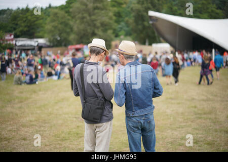 Henham Park, Suffolk, Regno Unito. 14 Luglio, 2017. I frequentatori del festival il giorno 2 (Venerdì) al 2017 Latitude festival in Henham Park, Southwold nel Suffolk. Foto Data: Venerdì, 14 luglio 2017. Foto di credito dovrebbe leggere: Roger Garfield/Alamy Live News. Foto Stock