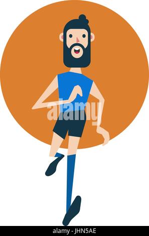 Giovani caucasici uomo hipster con la barba in esecuzione. Felice di uno sportivo in esecuzione all'esterno. Illustrazione Vettoriale