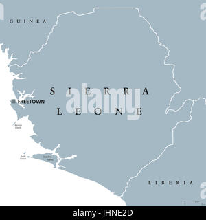 Sierra Leone carta politica con la capitale Freetown e i confini internazionali. Repubblica e il paese sulla costa occidentale dell Africa. Illustrazione di grigio. Foto Stock