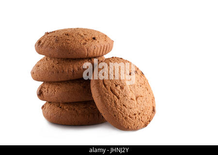 Dettaglio delle quattro dorate e croccanti biscotti di avena su bianco Foto Stock