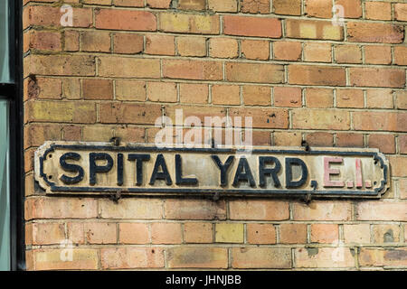 Spital cantiere strada segno, Borough of Tower Hamlets, London, England, Regno Unito Foto Stock