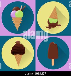 Gustoso gelato. Vettore icone piana. Impostare Illustrazione Vettoriale