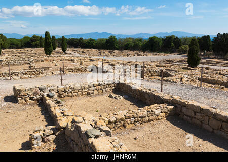 Empuries noto anche come Ampurias, provincia di Girona, in Catalogna, Spagna. Gli scavi nella zona di Greco. Empuries fu fondata dai Greci nel sesto cen Foto Stock