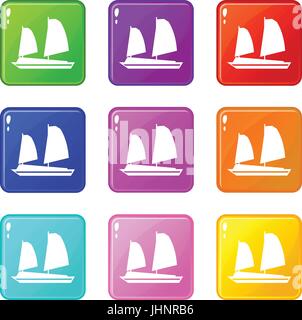 Vietnamese junk boat icone set 9 Illustrazione Vettoriale