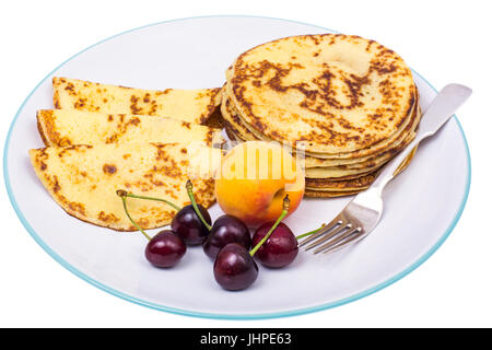 Grande piatto di frutta e pancakes. Foto Studio Foto Stock