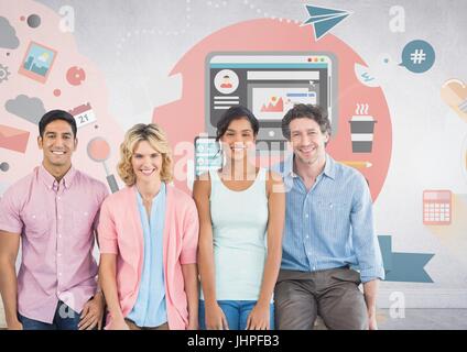 Digital composito di un gruppo di persone di fronte all ufficio business graphics Foto Stock