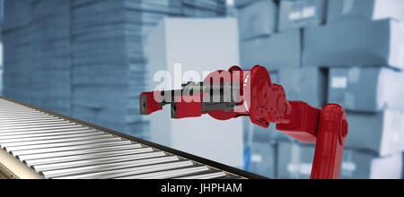 Immagine 3D di nastro trasportatore contro auto rossa Foto Stock