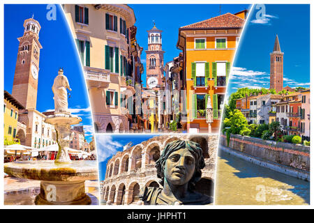 Verona colorate attrazioni turistiche cartolina senza etichetta, regione italiana Veneto Foto Stock