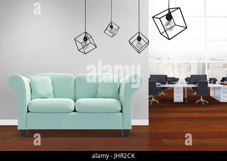 Immagine 3d della luce pendente contro uno sfondo bianco contro interno di office Foto Stock