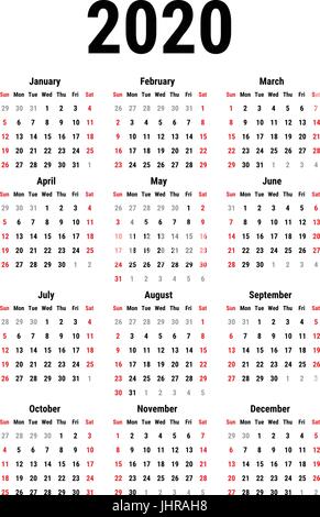 Calendario per il 2020 Illustrazione Vettoriale