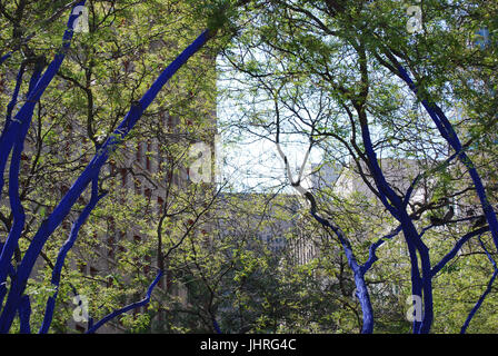 Seattle - Westlake Park, blu alberi, Seattle, WA. Stati Uniti d'America. arte pubblica, deforestazione progetto di sensibilizzazione Foto Stock