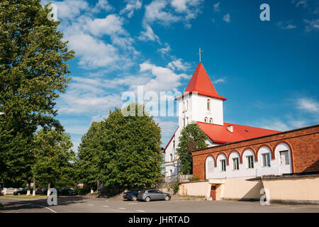 Kamyenyets, regione di Brest, Bielorussia. Santi Pietro e Paolo Chiesa cattolica romana nella soleggiata giornata estiva in Kamenets. Foto Stock