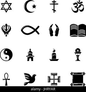 La religione set di icone, stile semplice Illustrazione Vettoriale