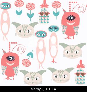 Carino mostri seamless pattern. Esso si trova nel menu swatch, immagine vettoriale Illustrazione Vettoriale