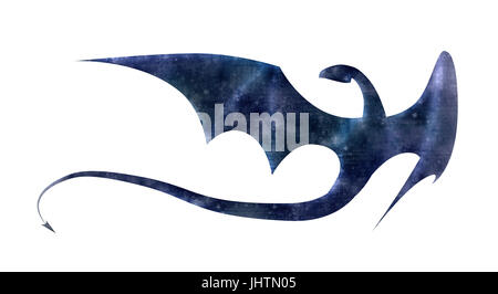 Dragon illustrazione con la trama della carta, qualche sfumatura di luce laterale, su sfondo bianco Foto Stock