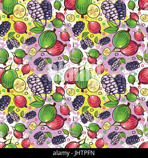 Seamless Pattern diversi frutti estivi sfondo ornamento Illustrazione Vettoriale