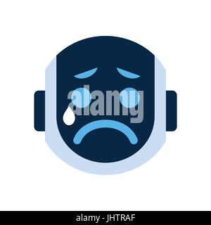 Il Robot Face Icona triste pianto emozione Emoji robotica Illustrazione Vettoriale