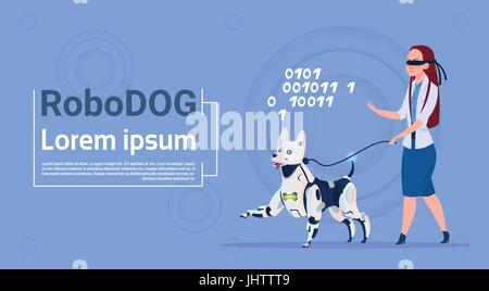 Cane robotico guida donna cieca carino animale domestico Helper Robot Illustrazione Vettoriale