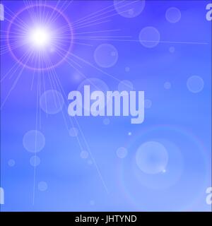 Sfondo di sole, cielo blu, il bianco delle nuvole e sole. Illustrazione Vettoriale
