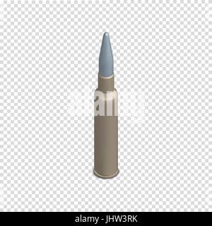 Cartuccia fotorealistici con un proiettile isolati su sfondo bianco. Elemento di design delle armi da fuoco. 3D isometrica stile, illustrazione vettoriale. Illustrazione Vettoriale