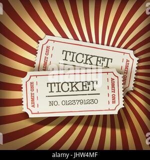 I biglietti del cinema sul retro dello sfondo raggi, il vettore. Illustrazione Vettoriale