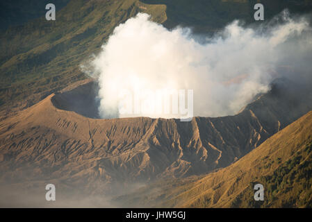 Vista panoramica del Monte Bromo vulcano attivo a sunrise in Giava Est Indonesia. Foto Stock