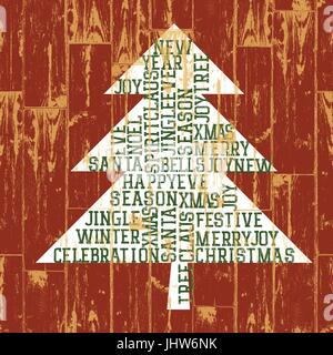 Albero di natale parole composizione. In stile vintage illustrazione, EPS10. Illustrazione Vettoriale
