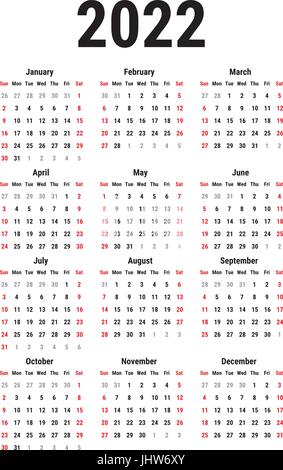 Calendario per il 2022 Illustrazione Vettoriale