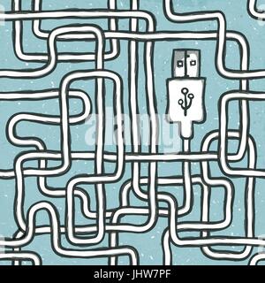 Perfettamente il filo aggrovigliato di dispositivi elettronici portatili. Concetto di vettore sfondo, EPS10 Illustrazione Vettoriale