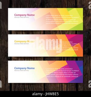 Abstract Banner Web con celle colorate e lo sfondo di legno. Set Design Illustrazione Vettoriale