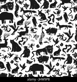 Gruppo di animali di Silhouette. Lo Zoo di pattern senza giunture Illustrazione Vettoriale