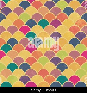 Pesce asiatico scala modello retrò. Colorate, grunge e senza interruzioni. Grunge effetti possono essere facilmente rimossi. Illustrazione Vettoriale