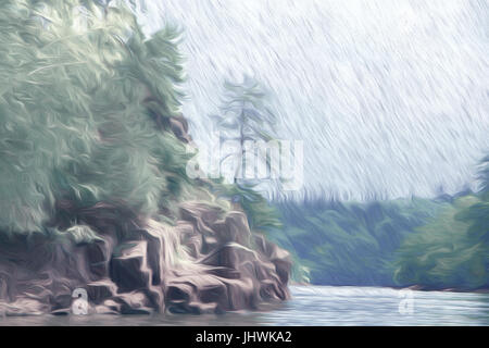 Il paesaggio del lago, pittura digitale illustrazione in stile impressionista Foto Stock