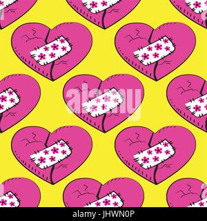 Modello senza giunture rotte e patch di cuore . Seamless pattern può essere utilizzato per la carta da parati, riempimenti, sfondi per pagine web, texture di superficie. Illustrazione Vettoriale