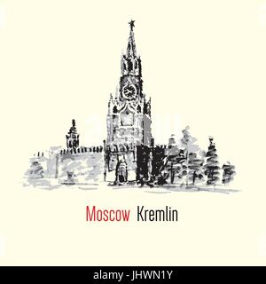 Il Cremlino e la Piazza Rossa di Mosca, Russia. Acquerello del disegno a mano, illustrazione vettoriale Illustrazione Vettoriale