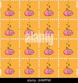 Seamless pattern con il salvadanaio . Seamless pattern può essere utilizzato per la carta da parati, riempimenti, sfondi per pagine web, texture di superficie. Illustrazione Vettoriale