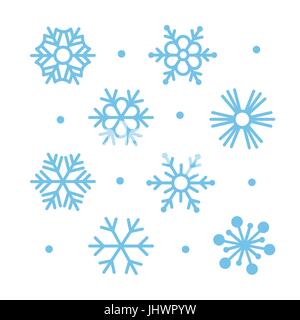 Semplice piatto di fiocchi di neve icona impostare Illustrazione Vettoriale