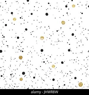 Abstract Seamless Pattern su sfondo bianco con il nero e oro punti caotica.template vettoriale per modelli di imballaggi e i biglietti di invito decorazione Illustrazione Vettoriale