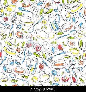 Ristorante colorata disegnati a mano modello senza giunture Illustrazione Vettoriale