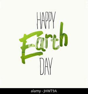 Felice per la Giornata della Terra la tipografia. Con foglia verde vene texture. Modello per celebrare la card Illustrazione Vettoriale