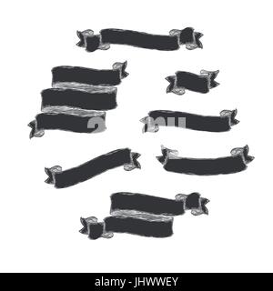 Nastri pack. Vintage disegnati a mano i banner di contorno. Template vettoriale Illustrazione Vettoriale