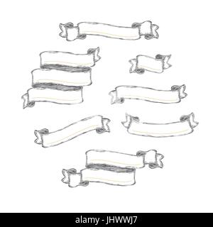 Nastri pack. Vintage disegnati a mano i banner di contorno. Template vettoriale Illustrazione Vettoriale