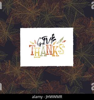 Ringraziamo la cartolina. Felice ringraziamento greeting card design Illustrazione Vettoriale