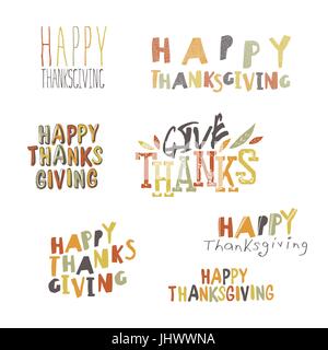 Felice ringraziamento logotipi impostato Illustrazione Vettoriale