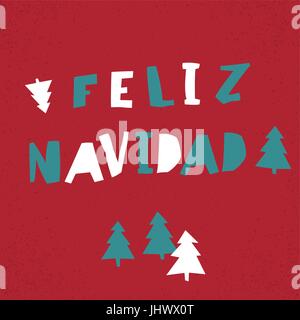Feliz Navidad. Vector Merry Christmas card modello in lingua spagnola. Illustrazione Vettoriale