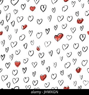 Disegnata a mano cuori sfondo. Vettore di Seamless Pattern. Illustrazione Vettoriale