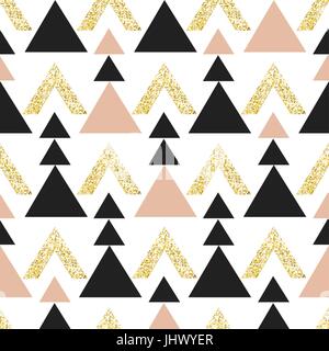 Oro triangolo geometrico dello sfondo. Abstract seamless pattern con triangoli in oro e grigio scuro. Illustrazione Vettoriale