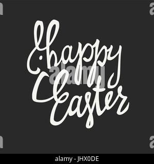 "Felice Pasqua' calligrafia con bunny silhouette e texture effetto. I saluti delle vacanze logotipo. Disegnato a mano lettering del vettore. Le lettere in bianco su nero b Illustrazione Vettoriale