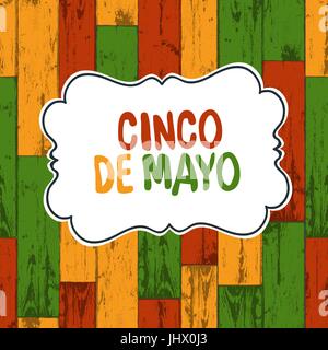 Cinco de Mayo illustrazione vettoriale. Il 5 di Maggio di sfondo per le vacanze. Cinco de Mayo holiday in legno sfondo colorato. Illustrazione Vettoriale